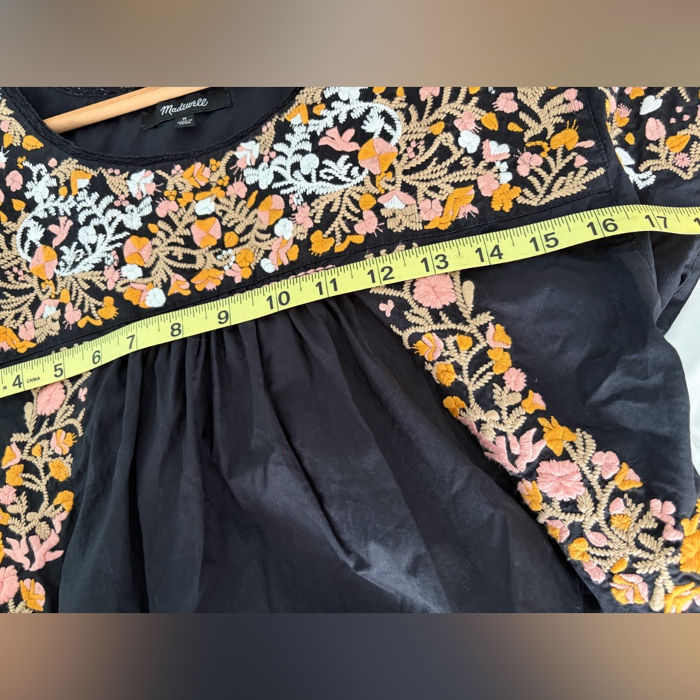 Madewell Embroidered Floral Peasant Top Black Boho Blouse Size M - Picture 4 of 6